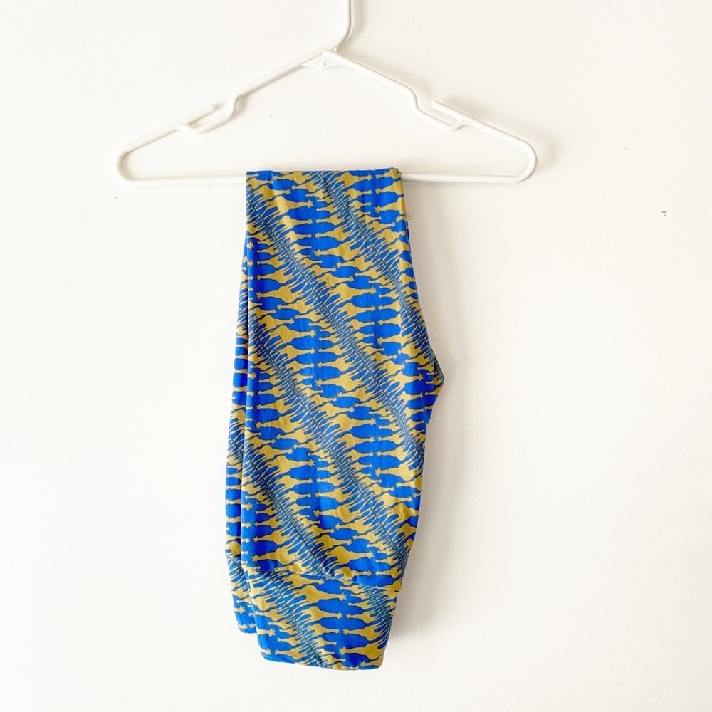 Giraffe Print Blue Yellow Legging | OS (Lularoe Size Chart: One Size 2-12) NWOT - Picture 7 of 8
